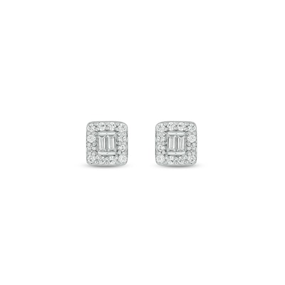 Sterling Silver 1/6 CT. T.W. Lab-Grown Diamond Round and Baguette Studs