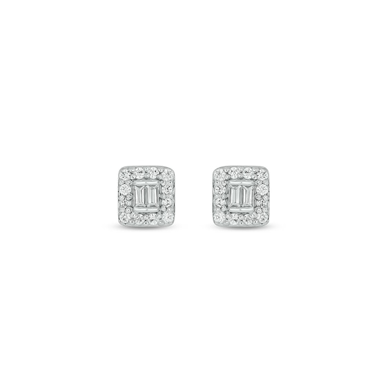 Sterling Silver 1/6 CT. T.W. Lab-Grown Diamond Round and Baguette Studs
