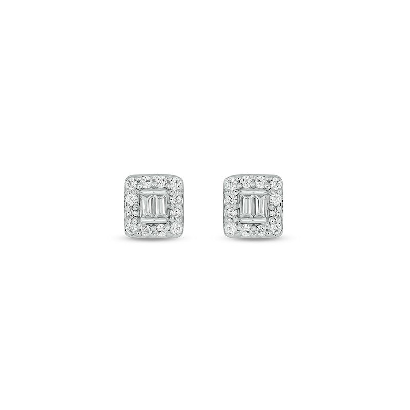Sterling Silver 1/6 CT. T.W. Lab-Grown Diamond Round and Baguette Studs