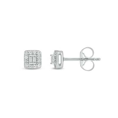 Sterling Silver 1/6 CT. T.W. Lab-Grown Diamond Round and Baguette Studs