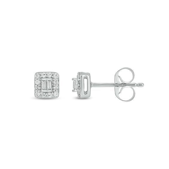 Sterling Silver 1/6 CT. T.W. Lab-Grown Diamond Round and Baguette Studs