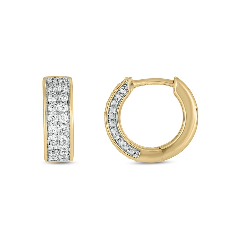 Main Image 2 of 14K Gold Plated 1/2 CT. T.W. Lab-Grown Diamond Double Row Huggie Hoops