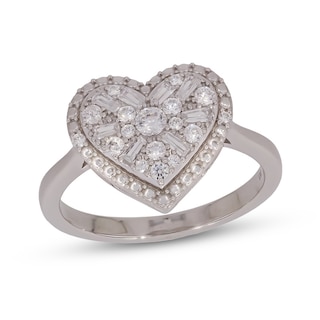 Sterling Silver 3/8 CT. T.W. Lab-Grown Diamond Round and Baguette Heart Composite Ring - Size 7