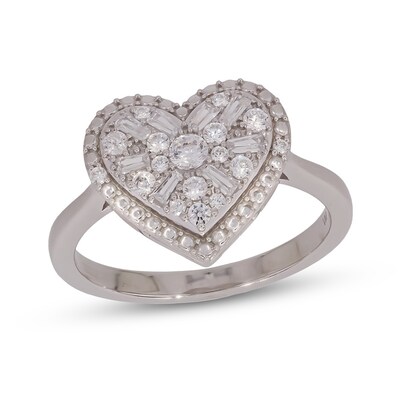 Sterling Silver 3/8 CT. T.W. Lab-Grown Diamond Round and Baguette Heart Composite Ring - Size 7