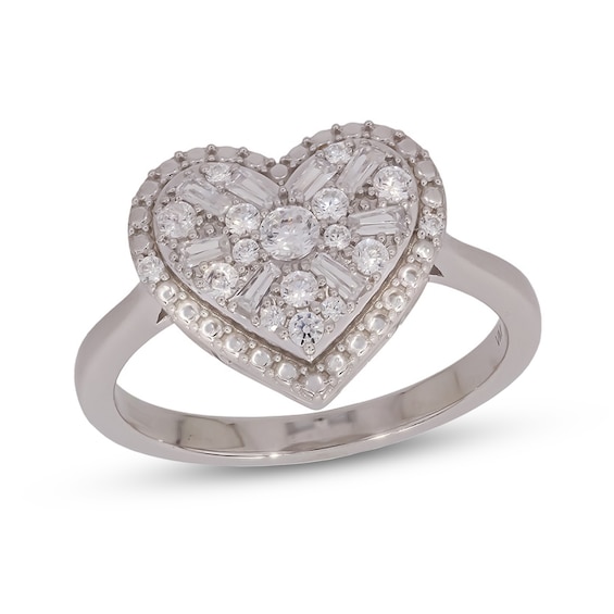 Sterling Silver 3/8 CT. T.W. Lab-Grown Diamond Round and Baguette Heart Composite Ring - Size 7