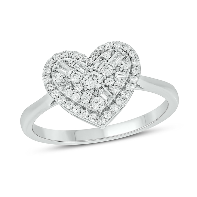 Sterling Silver 3/8 CT. T.W. Lab-Grown Diamond Round and Baguette Heart Composite Ring - Size 7