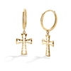 Thumbnail Image 1 of 10K Gold Diamond-Cut Open Cross Dangle Huggie Hoops