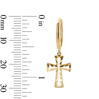 10K Gold Diamond-Cut Open Cross Dangle Huggie Hoops