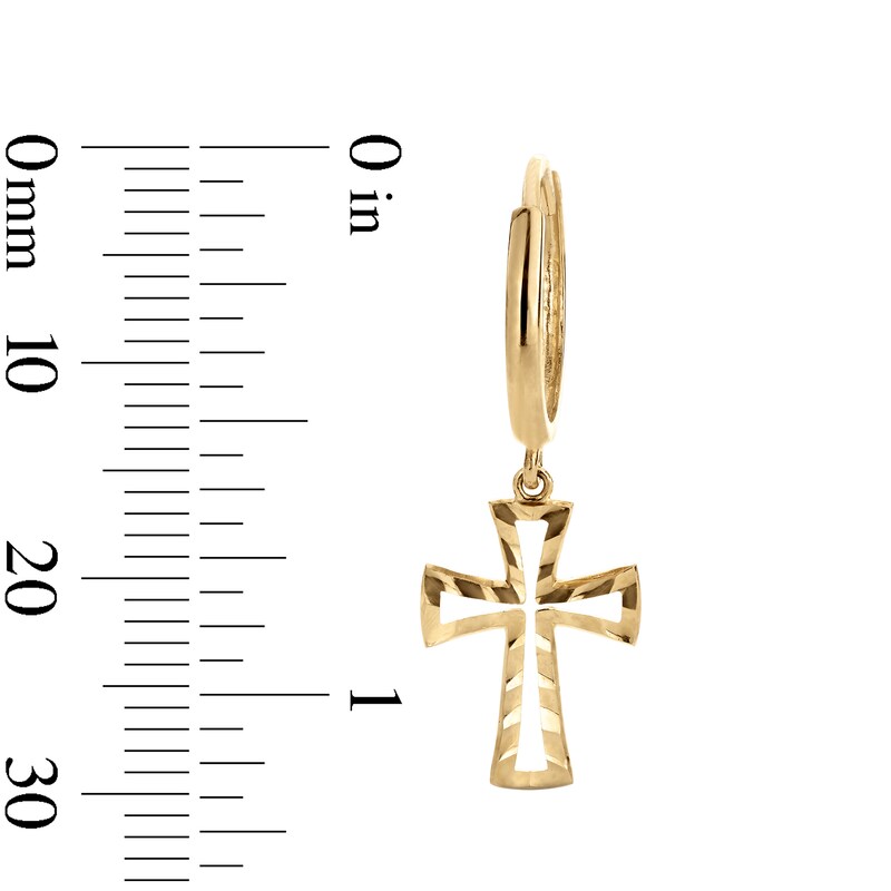 Main Image 3 of 10K Gold Diamond-Cut Open Cross Dangle Huggie Hoops