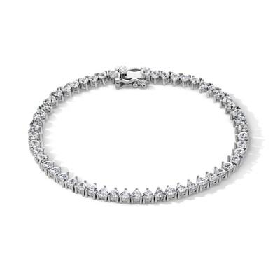 Sterling Silver CZ Heart Bracelet - 7"