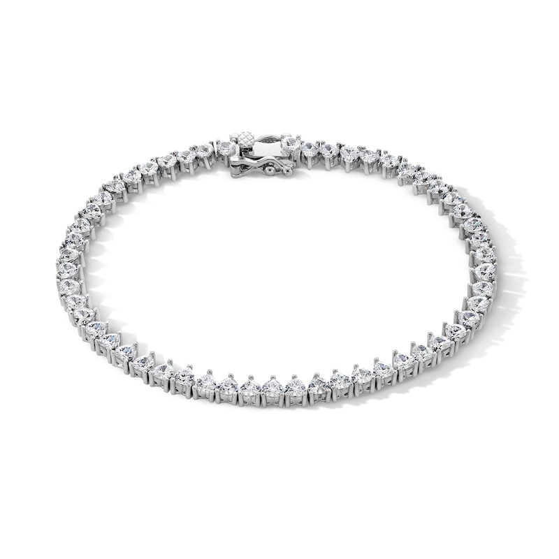 Main Image 1 of Sterling Silver CZ Heart Bracelet - 7"