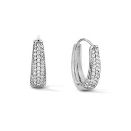 Sterling Silver CZ Cluster Pavé Huggie Hoops