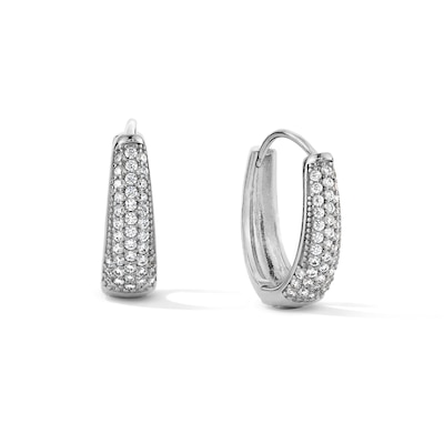 Sterling Silver CZ Cluster Pavé Huggie Hoops