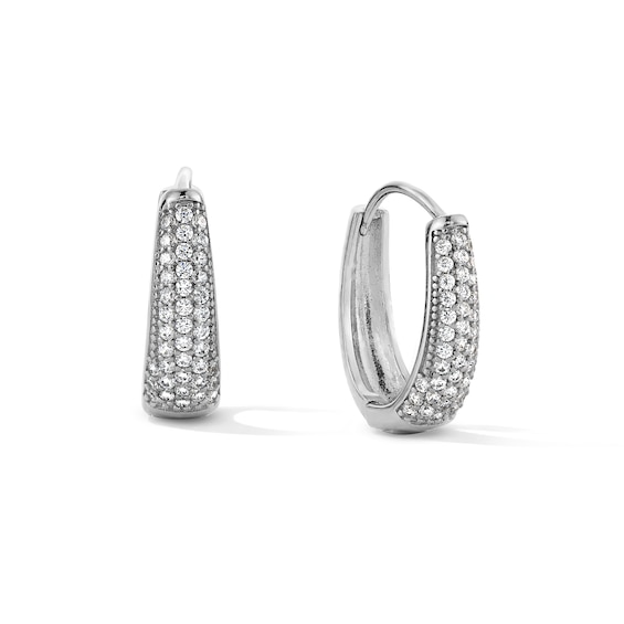 Sterling Silver CZ Cluster Pavé Huggie Hoops