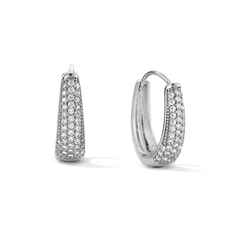 Sterling Silver CZ Cluster Pavé Huggie Hoops