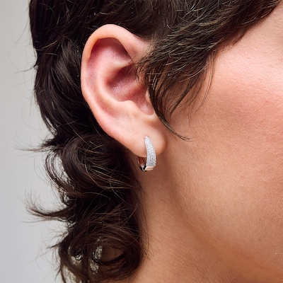 Sterling Silver CZ Cluster Pavé Huggie Hoops