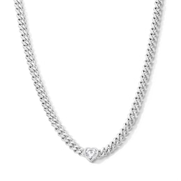 Solid Sterling Silver Curb Chain with Heart CZ - 18"