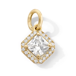 14K Gold Plated CZ Square Halo Necklace Charm