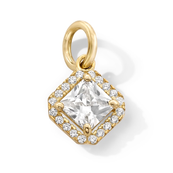 14K Gold Plated CZ Square Halo Necklace Charm
