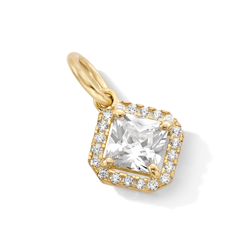 Main Image 2 of 14K Gold Plated CZ Square Halo Necklace Charm
