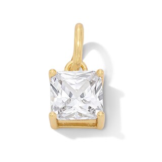 14K Gold Plated CZ Square Solitaire Necklace Charm