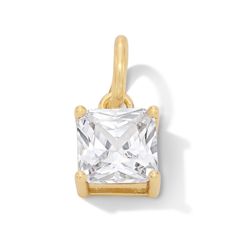 14K Gold Plated CZ Square Solitaire Necklace Charm