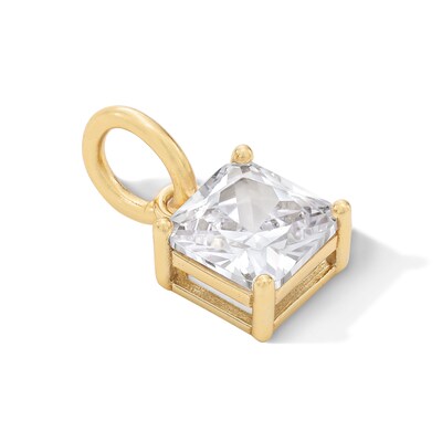 14K Gold Plated CZ Square Solitaire Necklace Charm