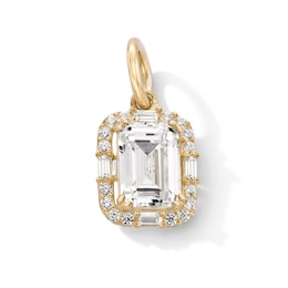 14K Gold Plated CZ Emerald Halo Necklace Charm