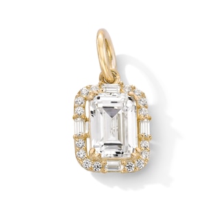 14K Gold Plated CZ Emerald Halo Necklace Charm