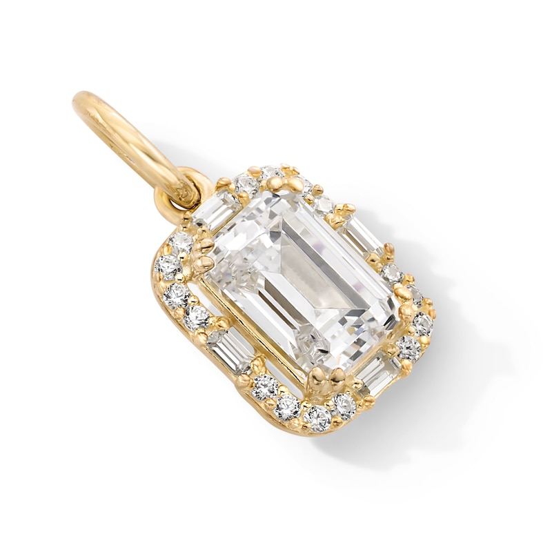 Main Image 2 of 14K Gold Plated CZ Emerald Halo Necklace Charm