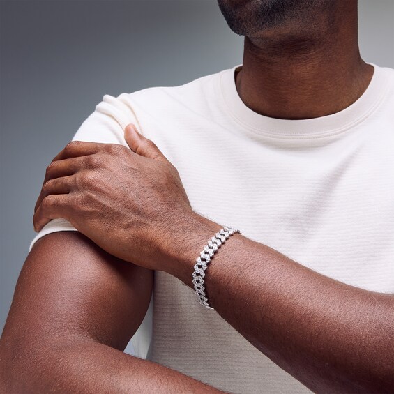 Sterling Silver CZ Bold Curb Bracelet - 8.5"