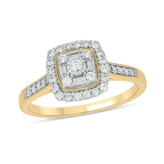 10K Gold 3/8 CT. T.W. Lab-Grown Diamond Baguette and Round Ring - Size 7