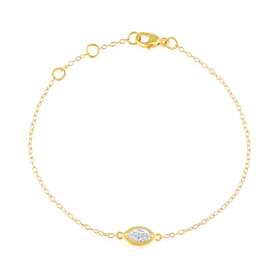 14K Gold Plated 1/4 CT. T.W. Lab-Grown Diamond Framed Marquise Bracelet - 6.5" + 0.5"
