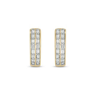 10K Gold 1/4 CT. T.W. Lab-Grown Diamond Double Baguette Huggie Hoops