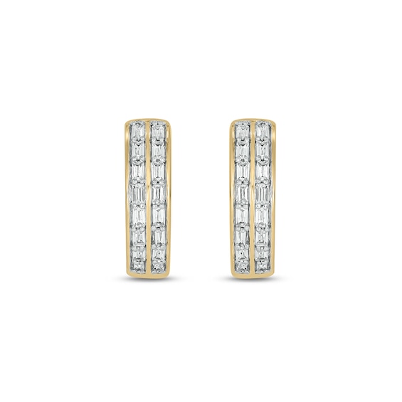 10K Gold 1/4 CT. T.W. Lab-Grown Diamond Double Baguette Huggie Hoops