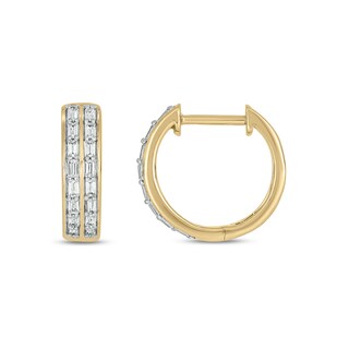 10K Gold 1/4 CT. T.W. Lab-Grown Diamond Double Baguette Huggie Hoops