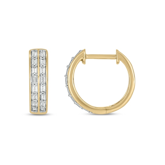 10K Gold 1/4 CT. T.W. Lab-Grown Diamond Double Baguette Huggie Hoops