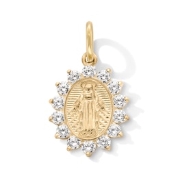 14K Gold Plated CZ Outline Mary Necklace Charm