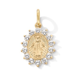 14K Gold Plated CZ Outline Mary Necklace Charm