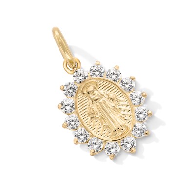14K Gold Plated CZ Outline Mary Necklace Charm