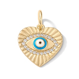 14K Gold Plated CZ and Epoxy Eye Heart Necklace Charm