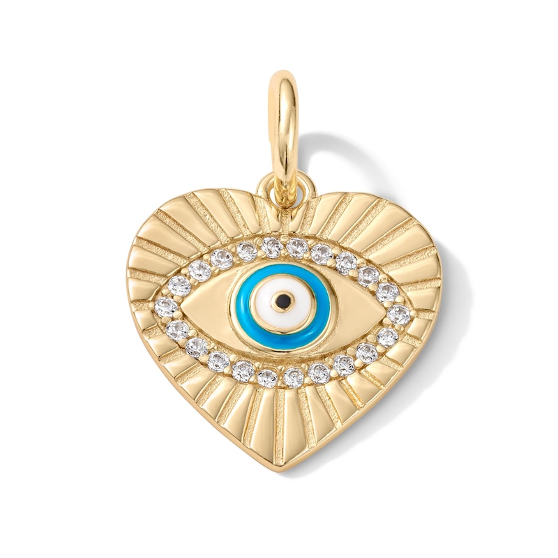 14K Gold Plated CZ and Epoxy Eye Heart Necklace Charm