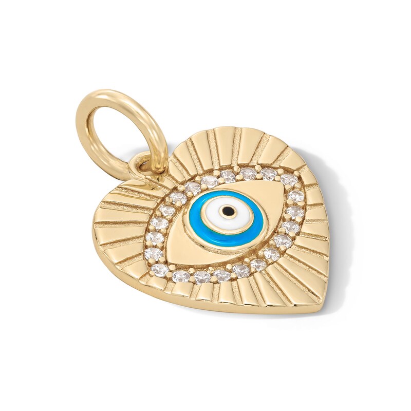 Main Image 2 of 14K Gold Plated CZ and Epoxy Eye Heart Necklace Charm