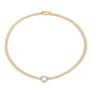 10K Gold Bonded CZ Heart Anklet - 10"