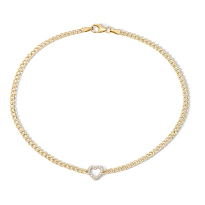 10K Gold Bonded CZ Heart Anklet - 10"