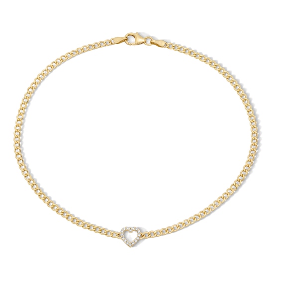 10K Gold Bonded CZ Heart Anklet - 10"