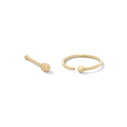 14K Solid Gold Nose Ring and Bone Stud Set - 22G
