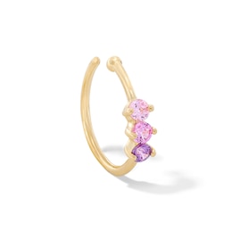 14K Solid Gold CZ and Lab-Created Ruby Nose Ring - 20G 5/16”