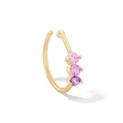 14K Solid Gold CZ and Lab-Created Ruby Nose Ring - 20G 5/16”