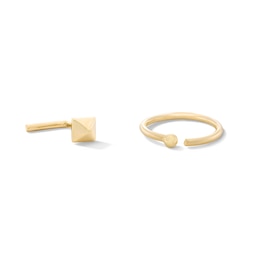 14K Solid Gold Nose L-Shape Pyramid Stud and Hoop Set - 20G